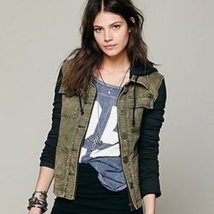 Free People Knit Hooded Twill Jacket
